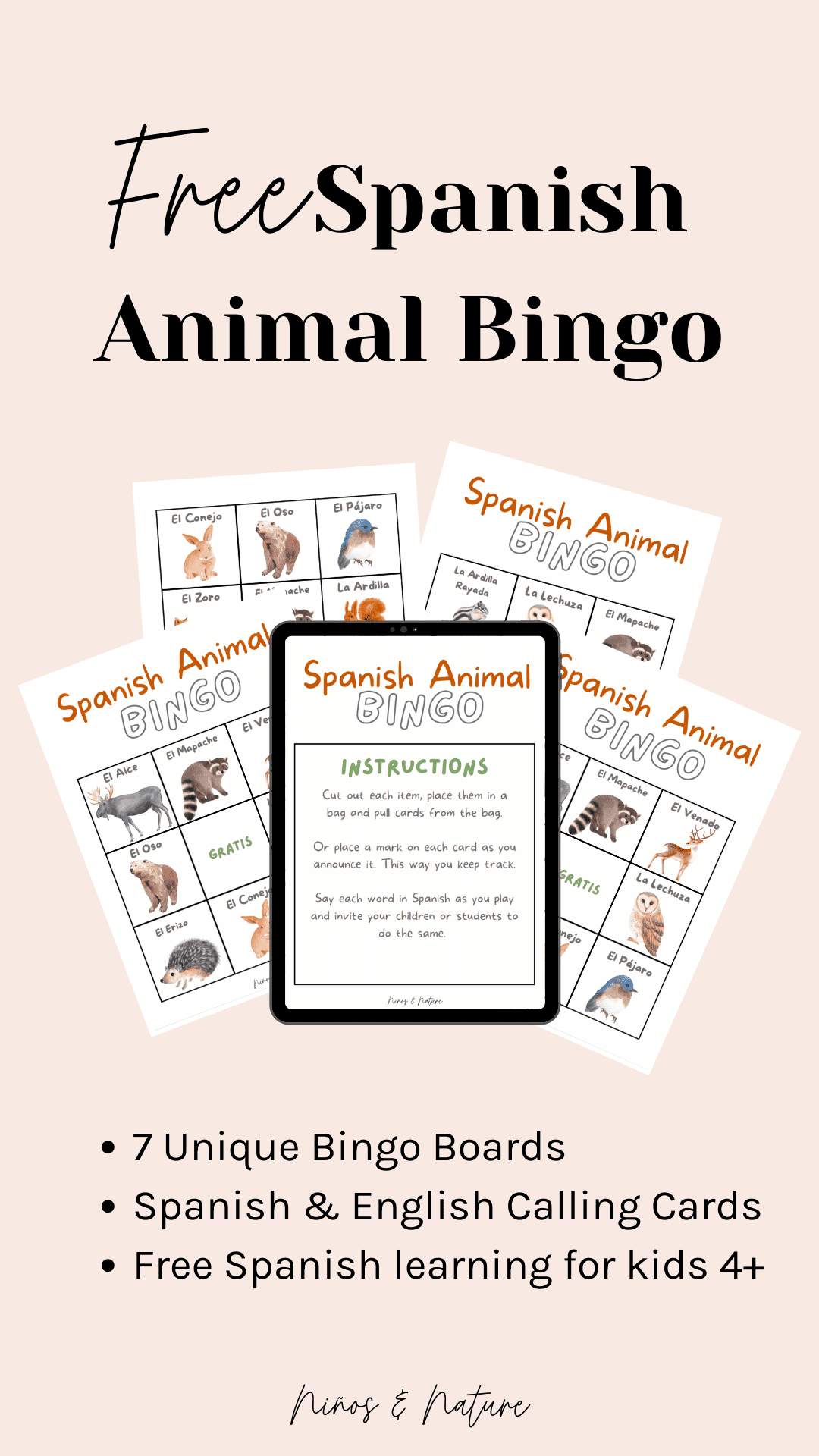 Free Printable Spanish Bingo Board - Learn Animals Names in Spanish ...